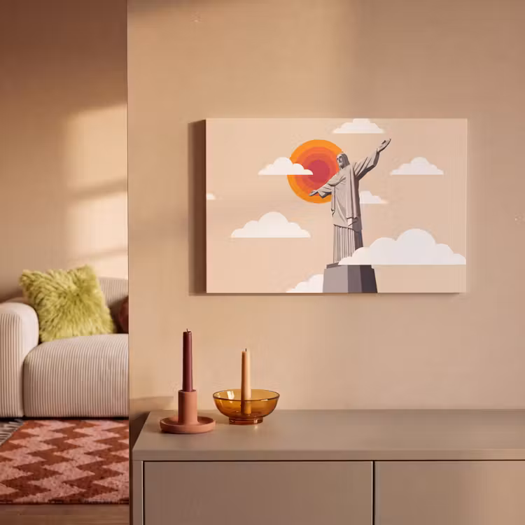 Canvas schilderij - Monument - Stad - Zonsondergang - Minimalistisch - Oranje — 1