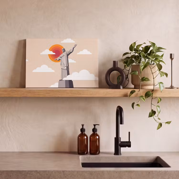 Canvas schilderij - Monument - Stad - Zonsondergang - Minimalistisch - Oranje — 2