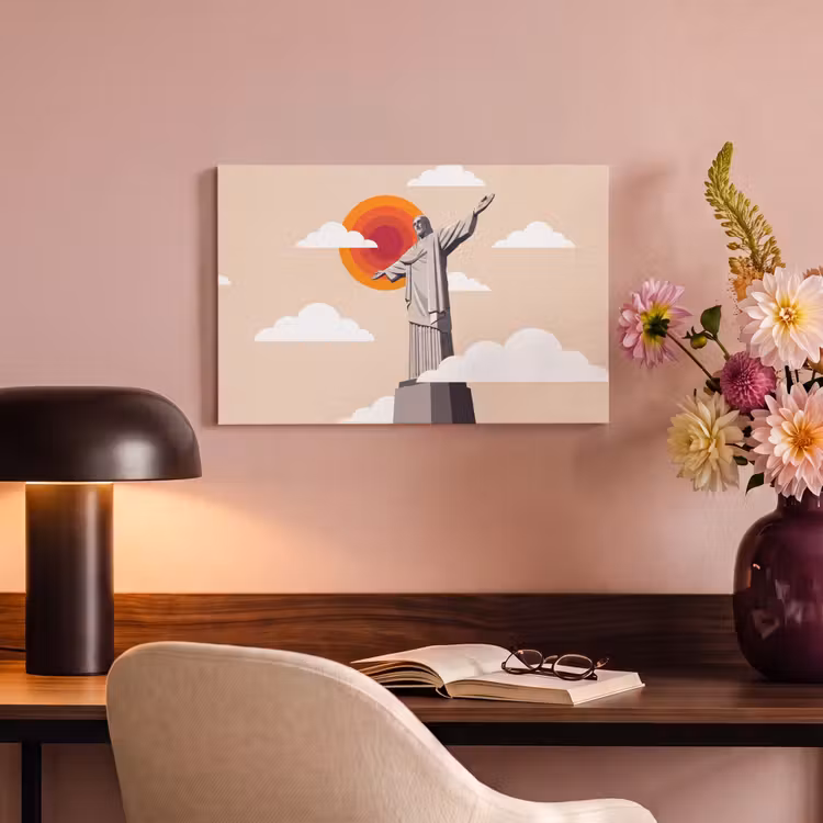 Canvas schilderij - Monument - Stad - Zonsondergang - Minimalistisch - Oranje — 3