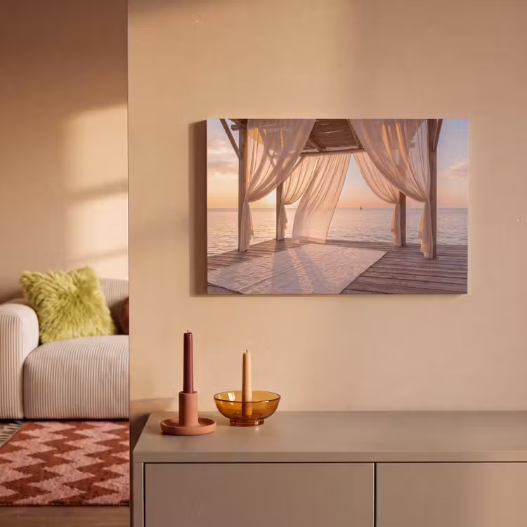 Canvas schilderij - Overkapping - Zee - Zonsondergang - Vakantie - Rust — 1