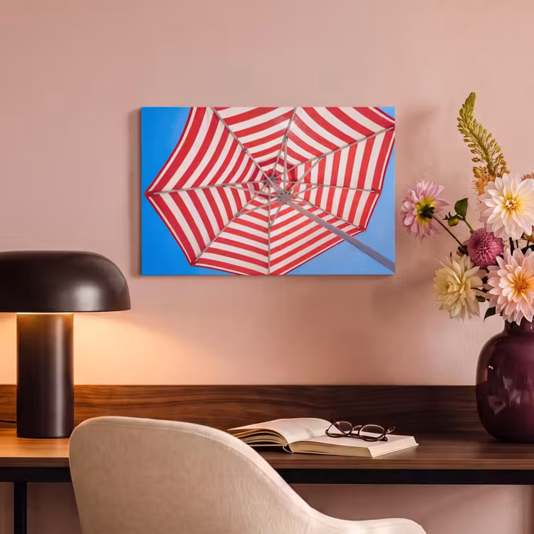 Canvas schilderij - Parasol - Strepen - Zomer - Rood - Blauw — 3