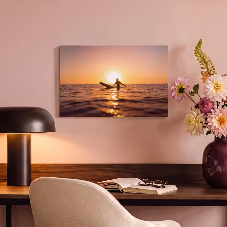Canvas schilderij - Persoon - Surfen - Zonsondergang - Zee - Oranje — 3