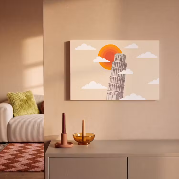 Canvas schilderij - Toren - Pisa - Architectuur - Minimalistisch - Beige — 1