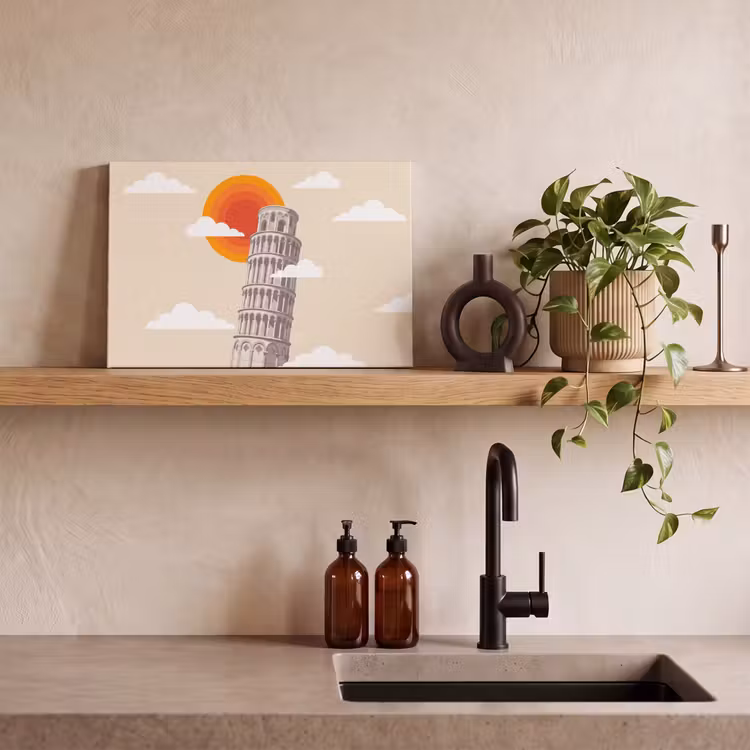 Canvas schilderij - Toren - Pisa - Architectuur - Minimalistisch - Beige — 2