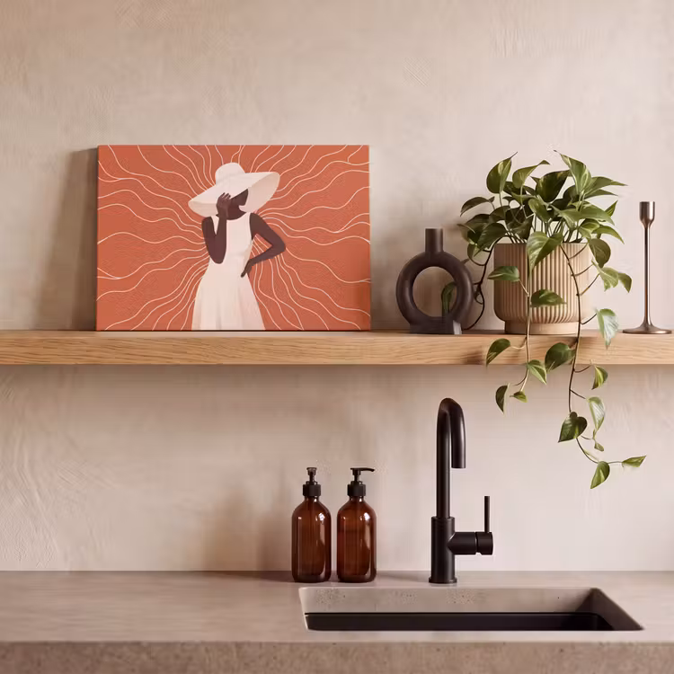 Canvas schilderij - Vrouw - Hoed - Portret - Modern - Beige — 2