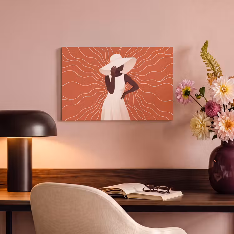 Canvas schilderij - Vrouw - Hoed - Portret - Modern - Beige — 3