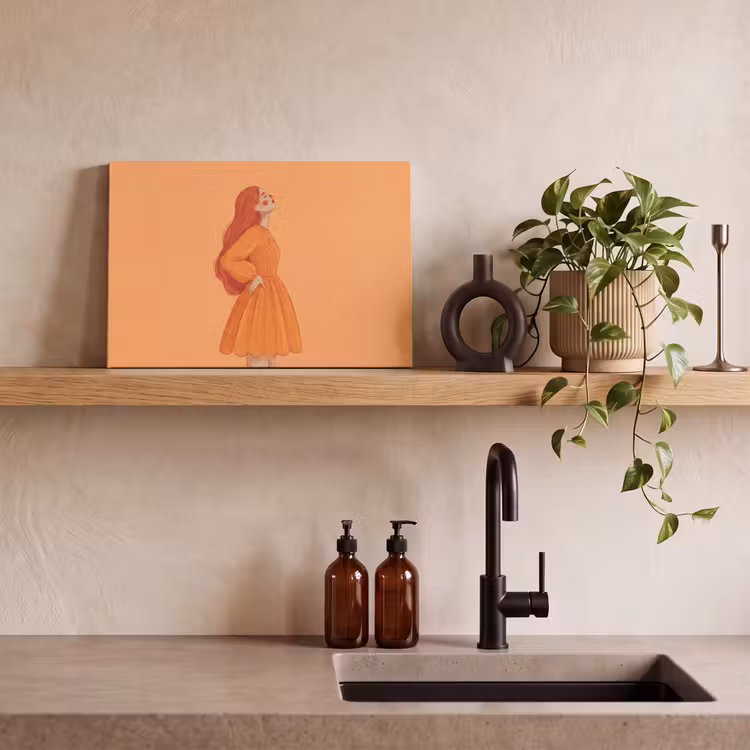 Canvas schilderij - Vrouw - Profiel - Mensen - Modern - Oranje — 2