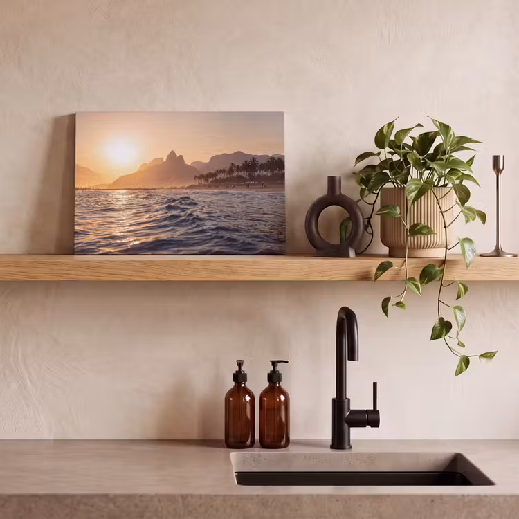 Canvas schilderij - Zee - Golven - Zonsondergang - Kust - Goud — 2