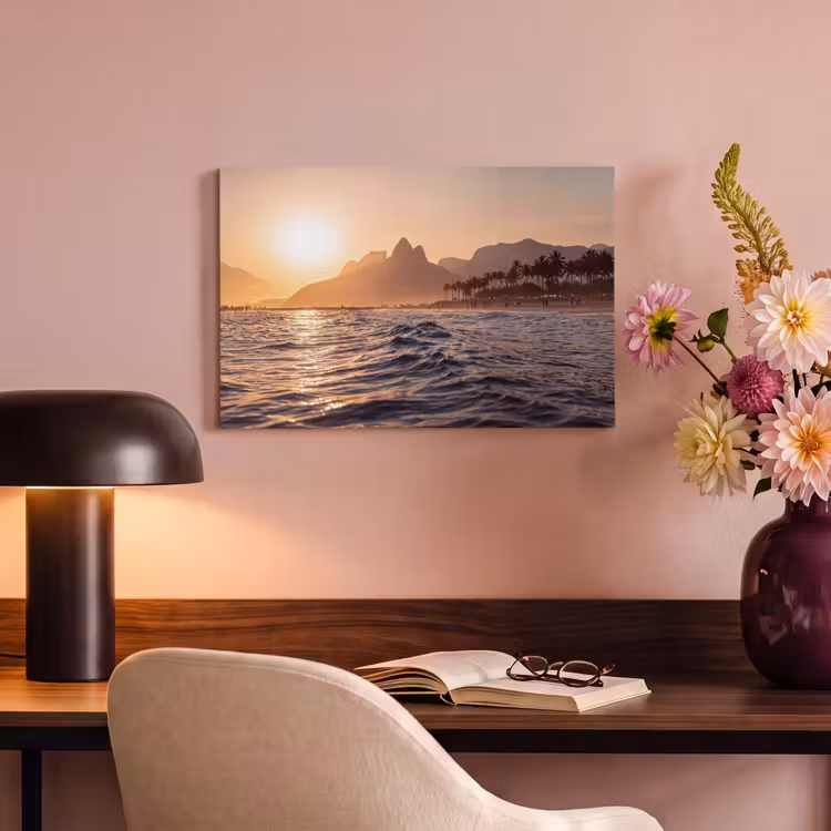 Canvas schilderij - Zee - Golven - Zonsondergang - Kust - Goud — 3