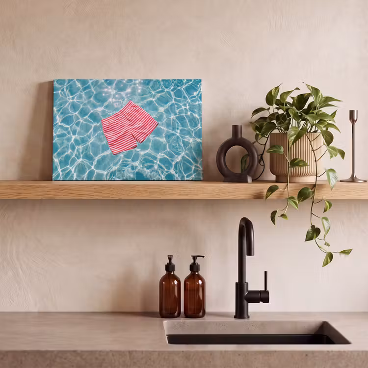 Canvas schilderij - Zwemkleding - Gestreept - Water - Zomer - Rood-wit — 2