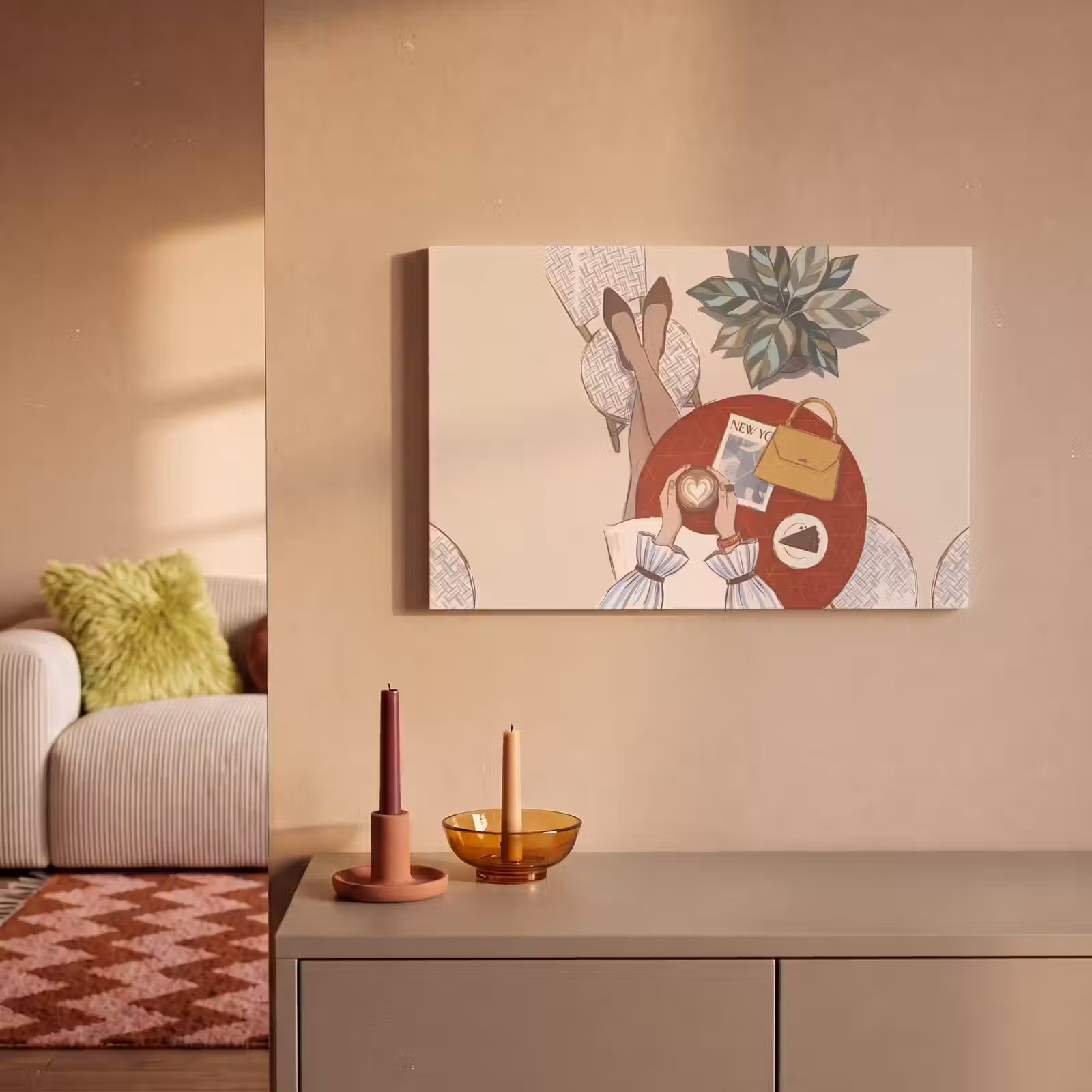 Canvas schilderij - Mensen - Cafe - Koffie - Stadsleven - Modern — 1