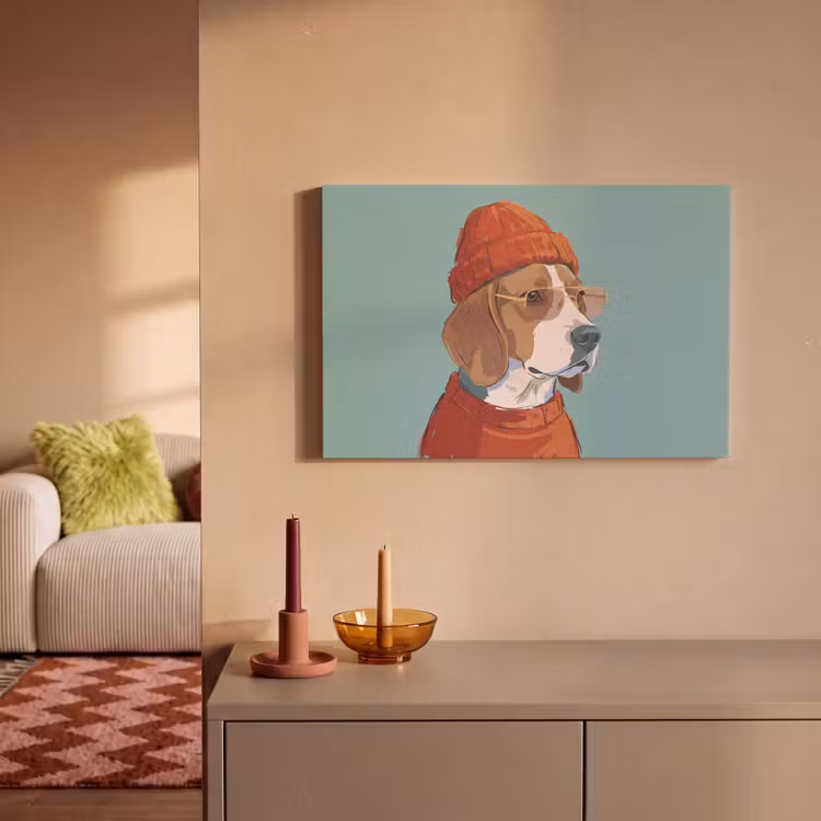 Canvas schilderij - Hond - Beanie - Zonnebril - Dieren - Modern — 1