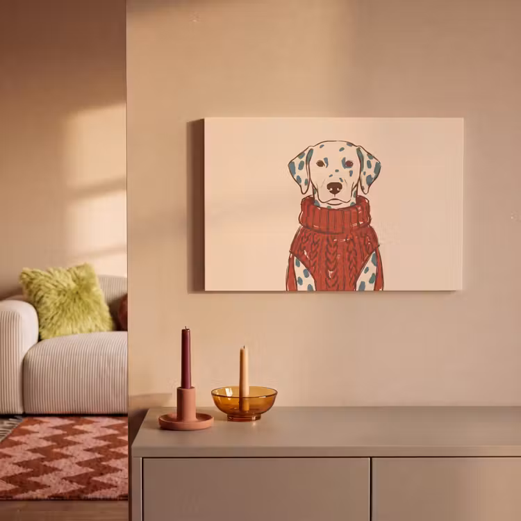 Canvas schilderij - Hond - Trui - Winter - Dieren - Rood — 1