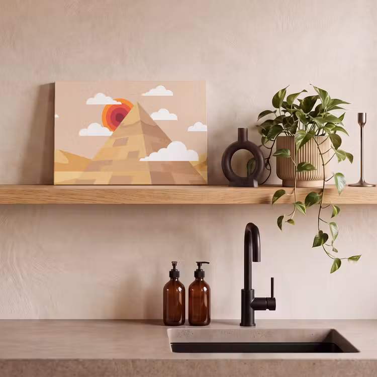 Canvas schilderij - Piramide - Zon - Woestijn - Modern - Oranje — 2