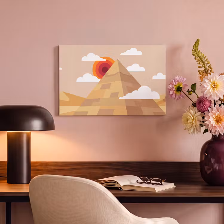 Canvas schilderij - Piramide - Zon - Woestijn - Modern - Oranje — 3