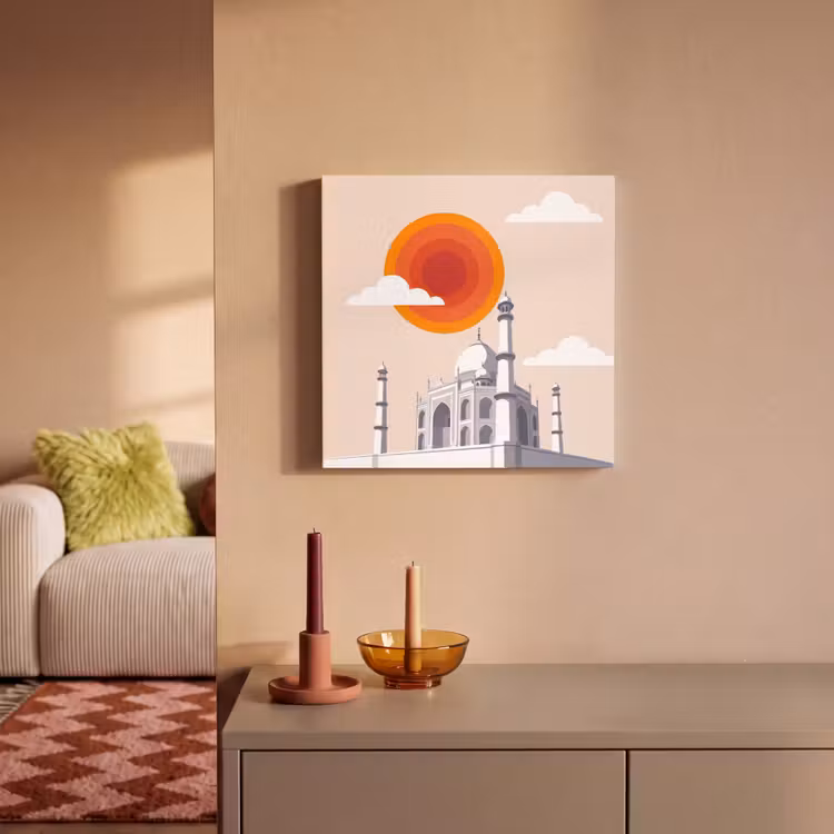 Canvas schilderij - Taj Mahal - Zon - Koepel - Architectuur - India - Grafisch — 1