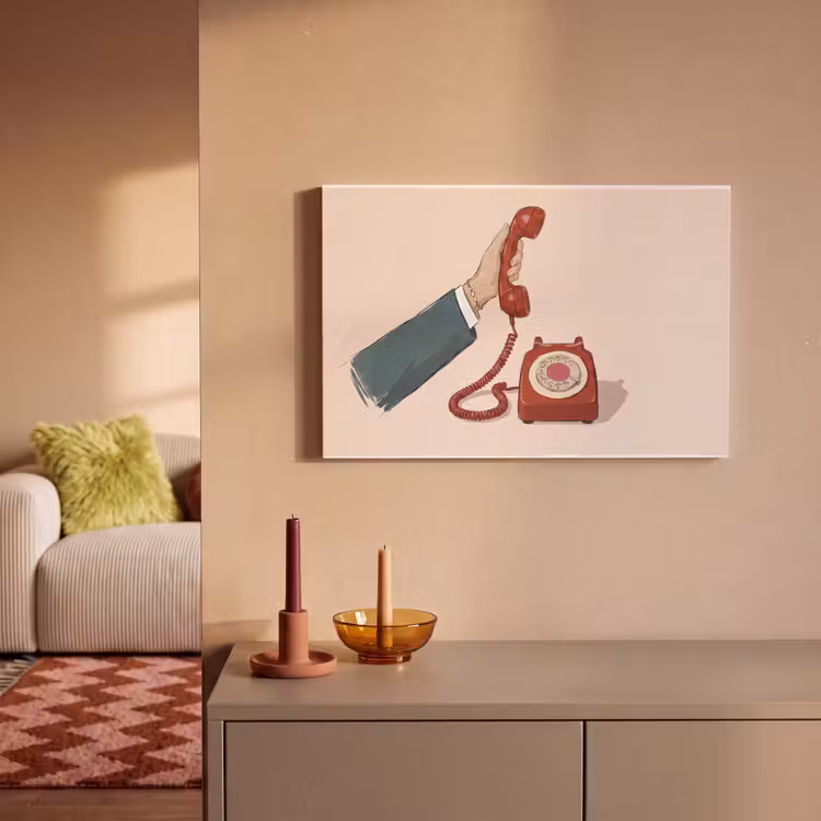 Canvas schilderij - Telefoon - Hand - Vintage - Communicatie - Rood — 1