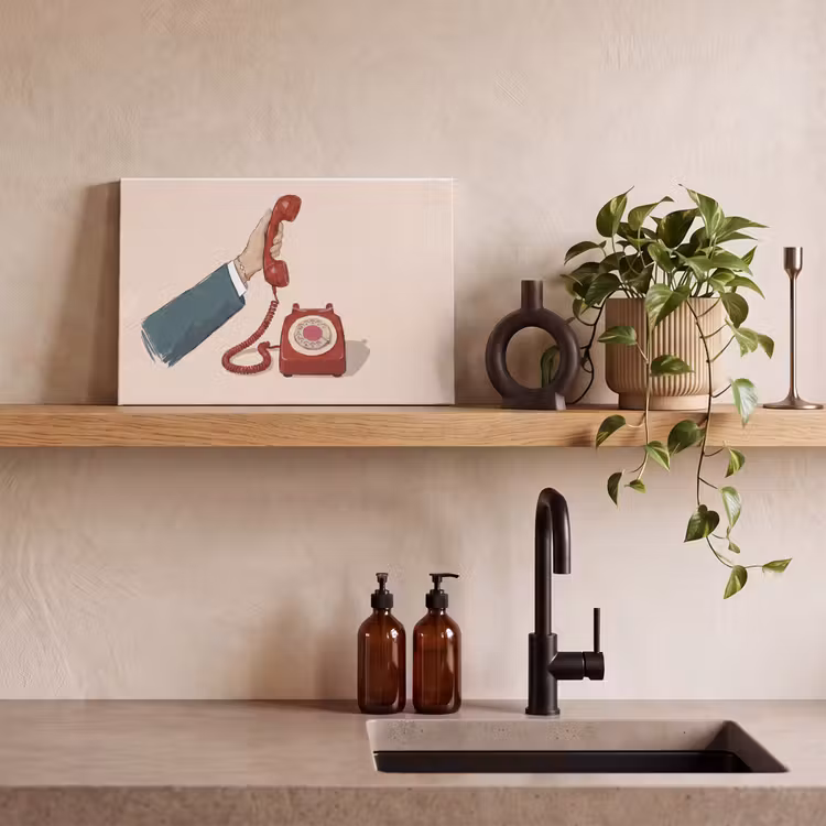 Canvas schilderij - Telefoon - Hand - Vintage - Communicatie - Rood — 2