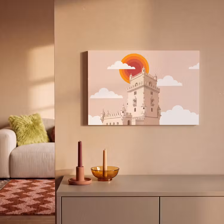 Canvas schilderij - Toren - Rivier - Architectuur - Modern - Oranje — 1