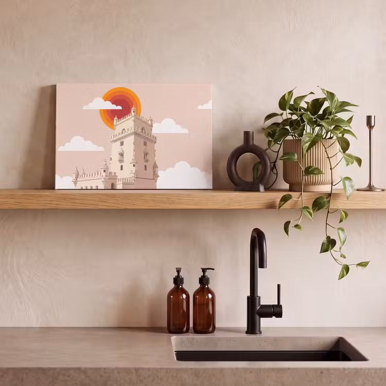 Canvas schilderij - Toren - Rivier - Architectuur - Modern - Oranje — 2
