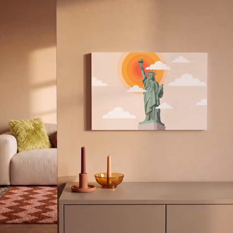 Canvas schilderij - Vrijheidsbeeld - New York - Zon - Modern — 1