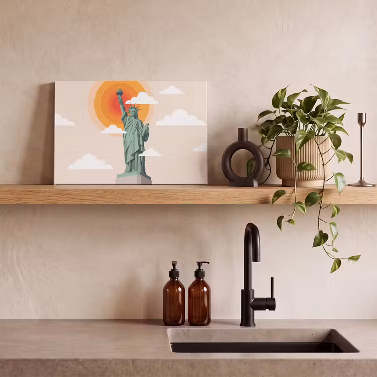 Canvas schilderij - Vrijheidsbeeld - New York - Zon - Modern — 2