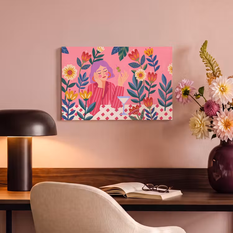 Canvas schilderij - Vrouw - Cocktail - Bloemen - Modern - Roze — 3