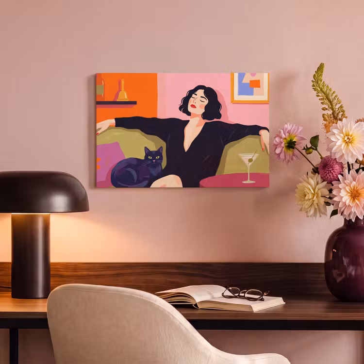 Canvas schilderij - Vrouw - Kat - Interieur - Modern - Kleurrijk — 3