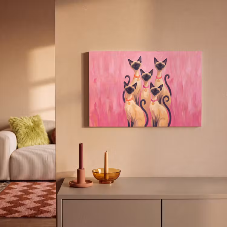 Canvas schilderij - Kat - Groep - Dieren - Modern - Roze — 1
