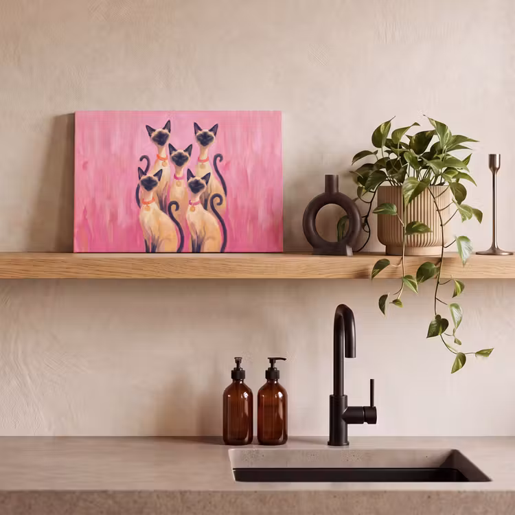 Canvas schilderij - Kat - Groep - Dieren - Modern - Roze — 2