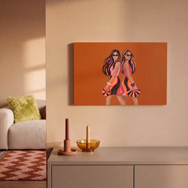 Canvas schilderij - Mensen - Duo - Mode - Illustratie - Kleurrijk — 1