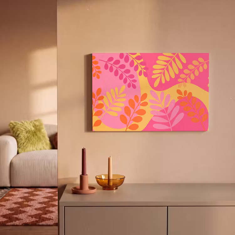 Canvas schilderij - Natuur - Bladeren - Abstract - Roze - Geel — 1