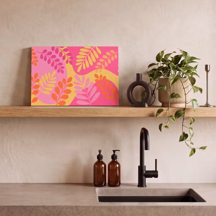 Canvas schilderij - Natuur - Bladeren - Abstract - Roze - Geel — 2