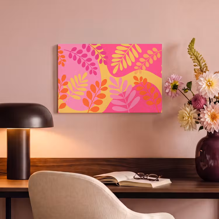 Canvas schilderij - Natuur - Bladeren - Abstract - Roze - Geel — 3