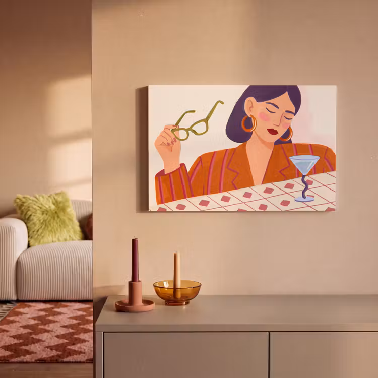 Canvas schilderij - Vrouw - Bril - Cocktail - Illustratie - Modern — 1