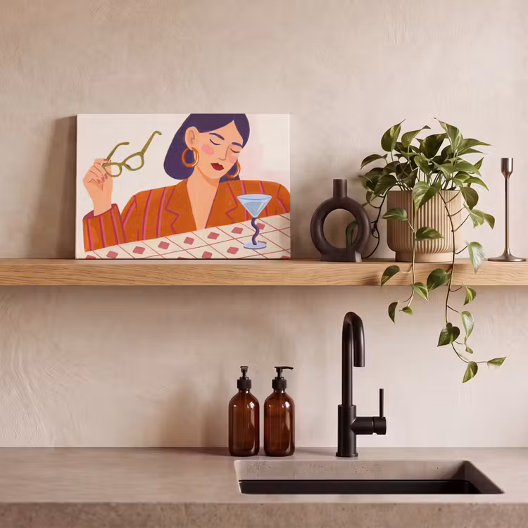 Canvas schilderij - Vrouw - Bril - Cocktail - Illustratie - Modern — 2