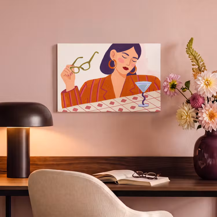 Canvas schilderij - Vrouw - Bril - Cocktail - Illustratie - Modern — 3