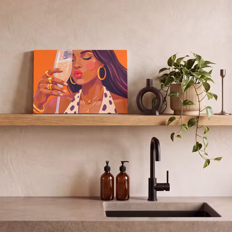 Canvas schilderij - Vrouw - Champagne - Feest - Modern - Oranje — 2