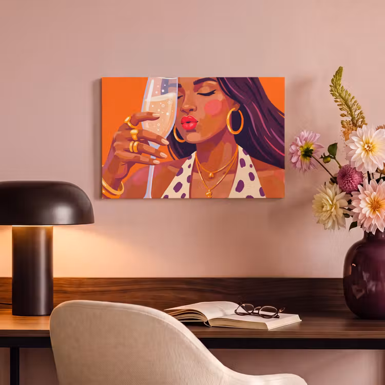 Canvas schilderij - Vrouw - Champagne - Feest - Modern - Oranje — 3