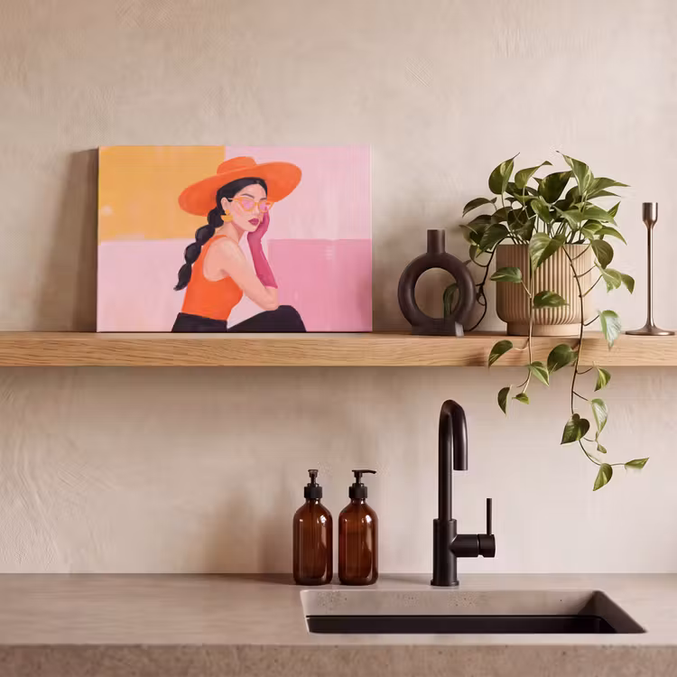 Canvas schilderij - Vrouw - Hoed - Mode - Modern - Oranje — 2
