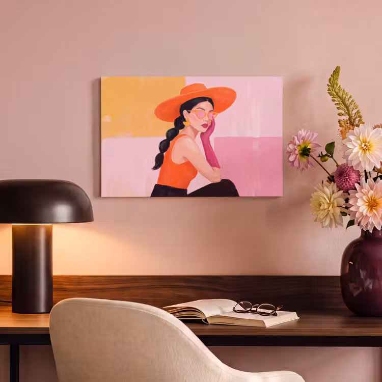 Canvas schilderij - Vrouw - Hoed - Mode - Modern - Oranje — 3