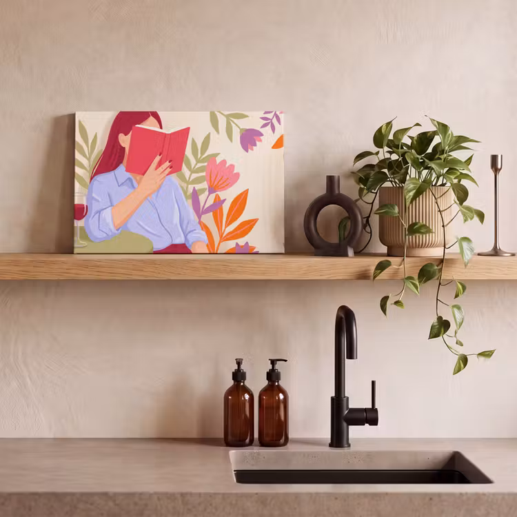 Canvas schilderij - Vrouw - Lezen - Thuis - Modern - Bloemen — 2