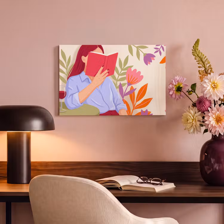 Canvas schilderij - Vrouw - Lezen - Thuis - Modern - Bloemen — 3