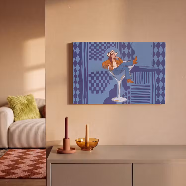 Canvas schilderij - Vrouw - Martini glas - Abstract - Blauw - Kunst — 1