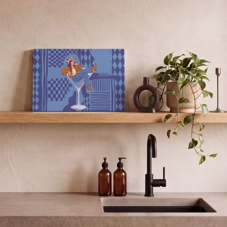 Canvas schilderij - Vrouw - Martini glas - Abstract - Blauw - Kunst — 2