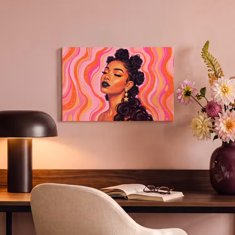 Canvas schilderij - Vrouw - Portret - Abstract - Kleurrijk - Roze — 3