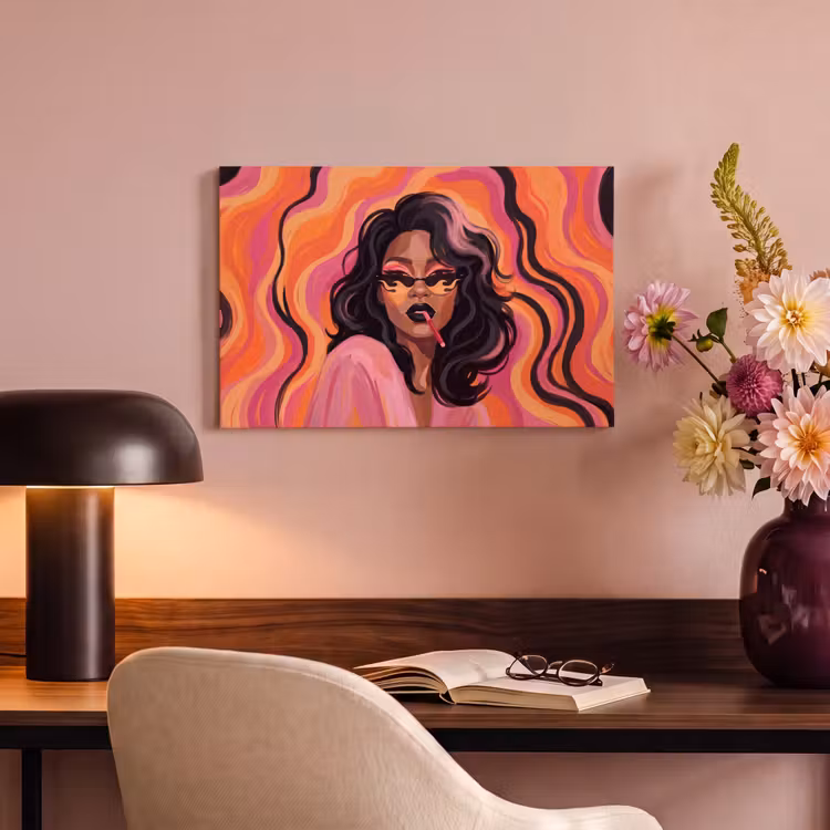 Canvas schilderij - Vrouw - Zonnebril - Modern - Portret - Oranje — 3