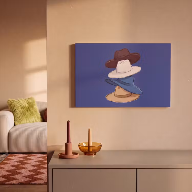 Canvas schilderij - Hoeden - Gestapeld - Mode - Kleurrijk - Illustratie — 1