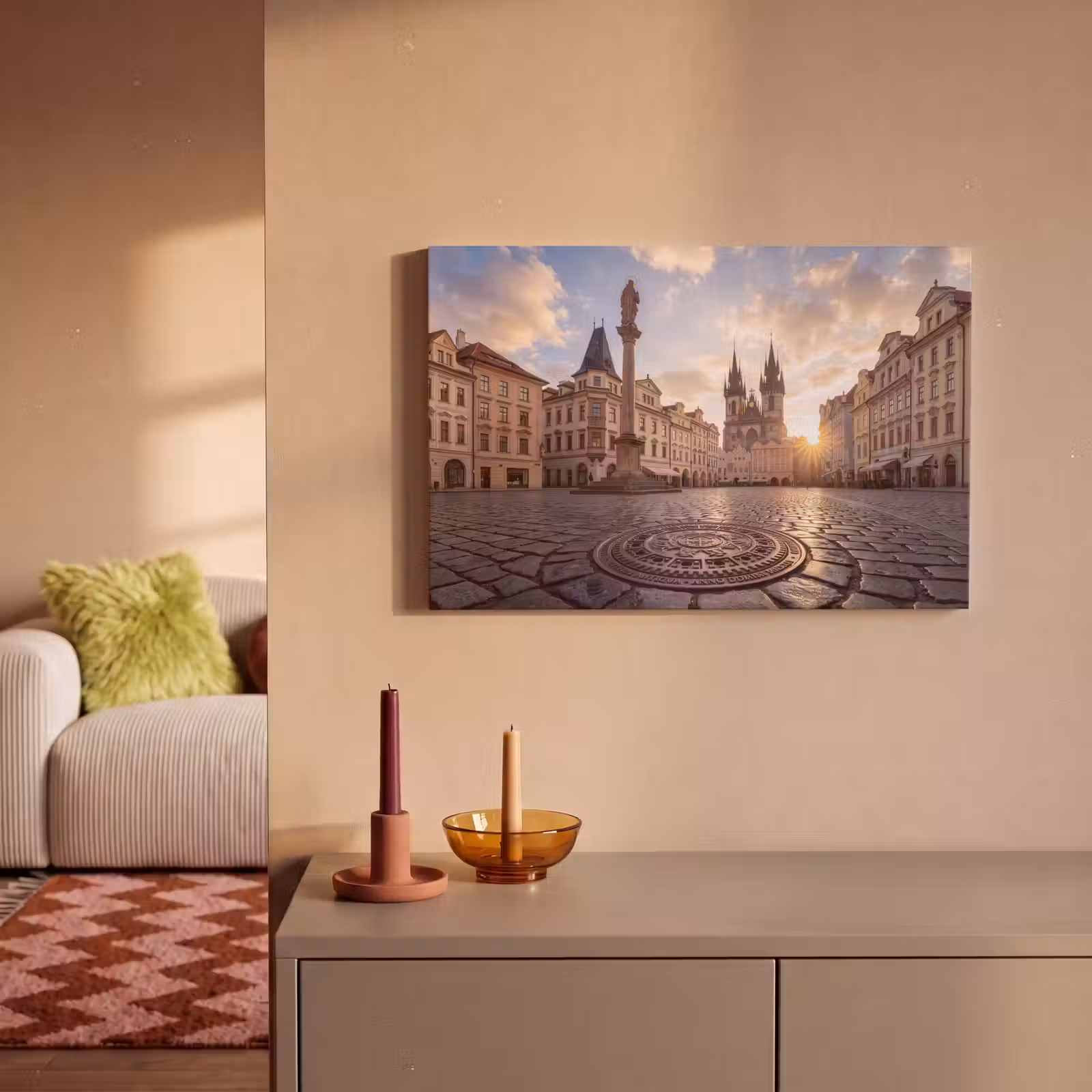 Canvas schilderij - Stad - Praag - Ochtend - Architectuur - Goud — 1
