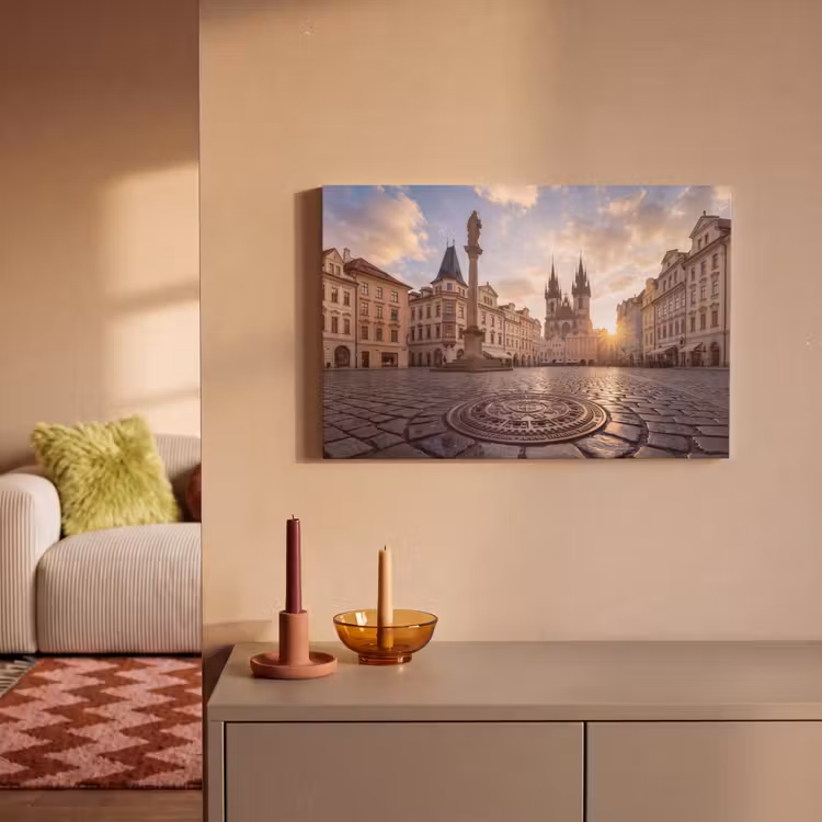 Canvas schilderij - Stad - Praag - Ochtend - Architectuur - Goud — 1